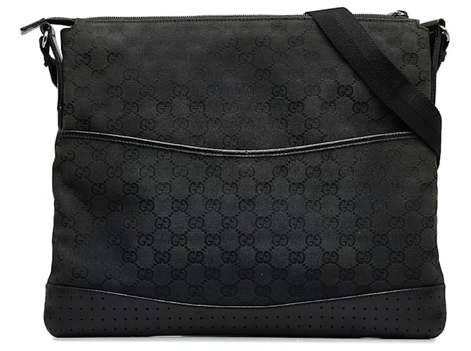Gucci Black GG Canvas Crossbody Leather Cloth Pony-style calfskin Cloth  ref.1123515
