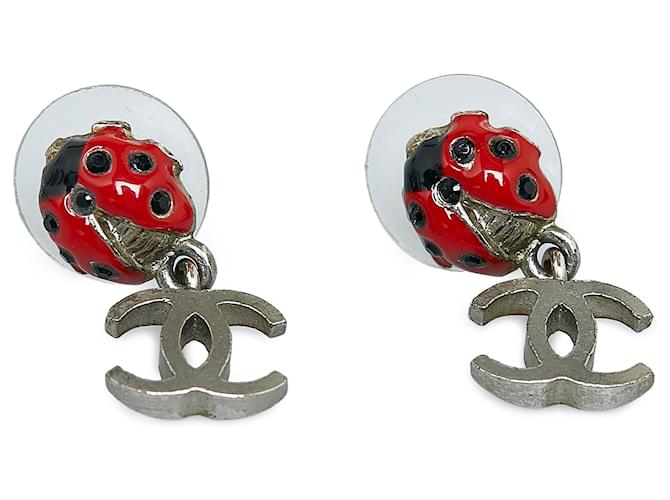 Boucles d'oreilles Chanel CC Dangle Lady Bug en argent Métal  ref.1123543