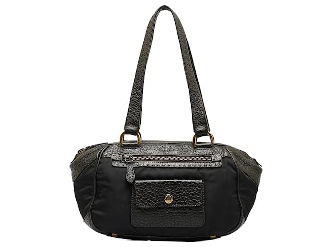 Prada Black Berlino-Trimmed Tessuto Shoulder Bag Leather Pony-style calfskin Nylon Cloth  ref.1123545