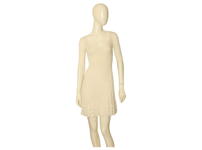 M Missoni white knitted 3/4 sleeves mini above knee Fit & Flare dress size 38 Cotton  ref.1124087