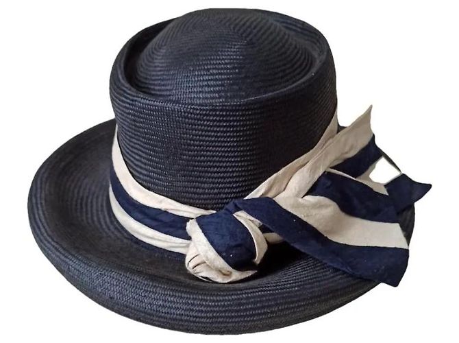 Autre Marque Rachel Trevor Morgan Straw Hat Navy Blue