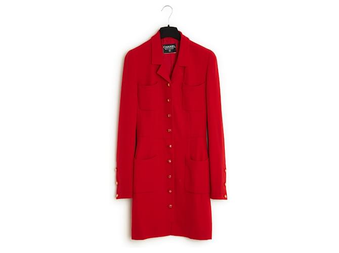 Chanel AH1992 Dress Coat FR34/36 Red Wool  ref.1124390