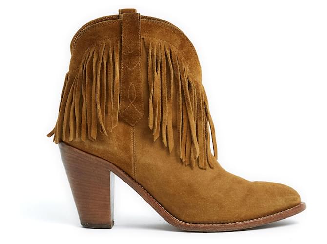 Saint Laurent Botas altas de camurça camel EU39.5 Lucas Franjas Caramelo  ref.1124480