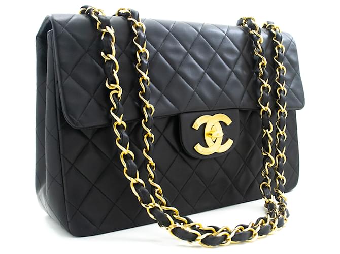 CHANEL Classic Large 13" Flap Chain Shoulder Bag Black Lambskin Leather  ref.1124514