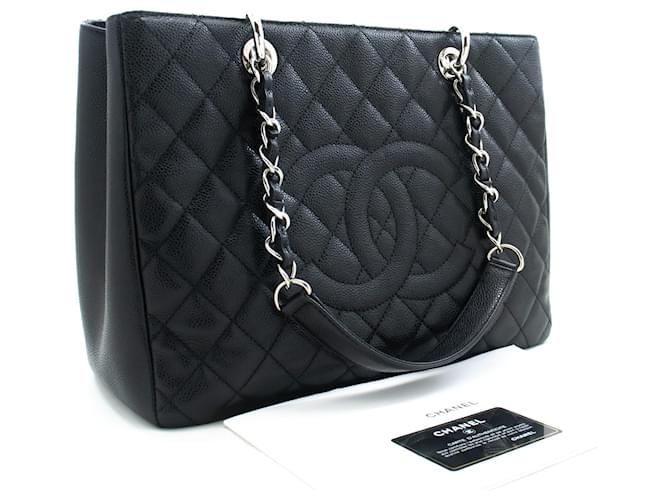 CHANEL Caviar GST 13" Grand Shopping Tote Chain Shoulder Bag Black Leather  ref.1124517