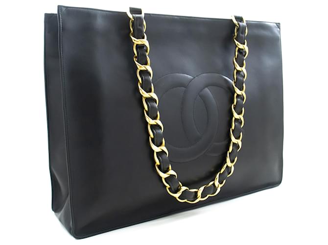 CHANEL Jumbo Large Big Chain Shoulder Bag Black Lambskin Leather  ref.1124518