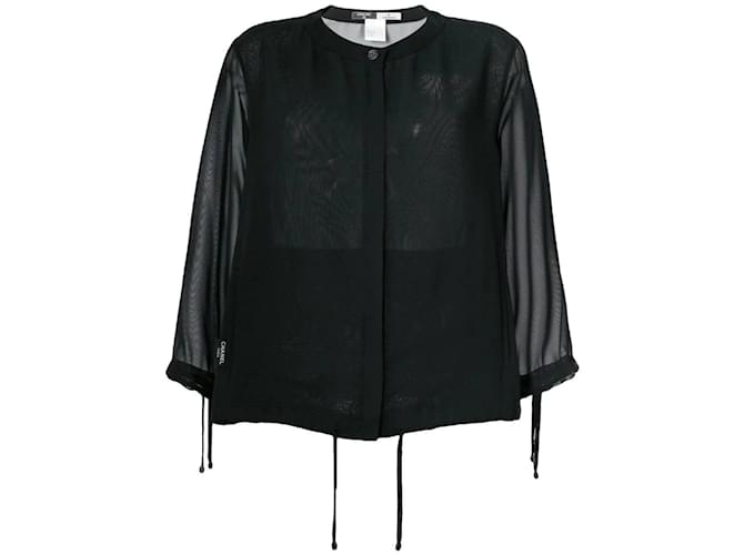 Chanel Schwarze halbtransparente Bluse 