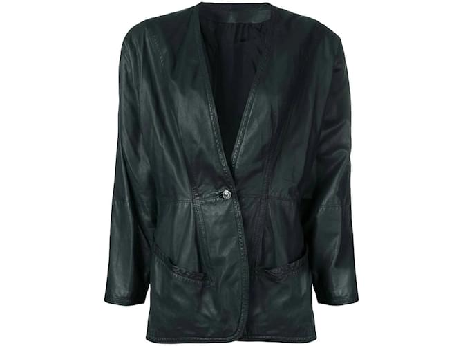 Versace Dark Teal Leather Jacket Dark red  ref.1124611