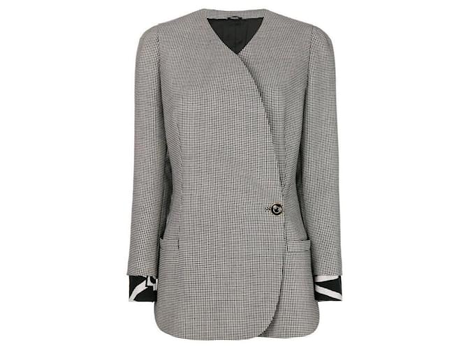 Versace Black and White Gingham Jacket Sand  ref.1124619