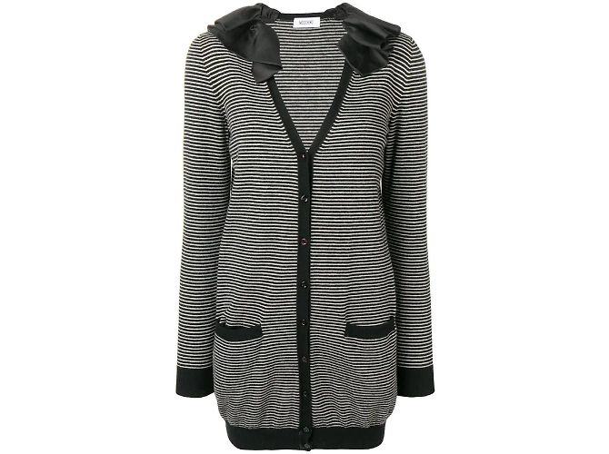 Gestreifter Woll-Cardigan von Moschino Schwarz Weiß Sand