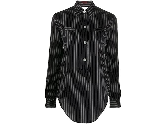 Chemise noire à fines rayures Romeo Gigli Coton  ref.1124634