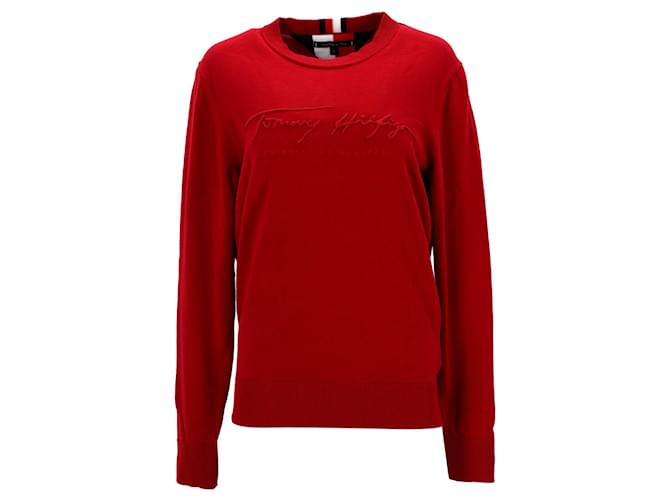 Tommy Hilfiger Mens Th Signature Logo Jumper Red Cotton  ref.1124736