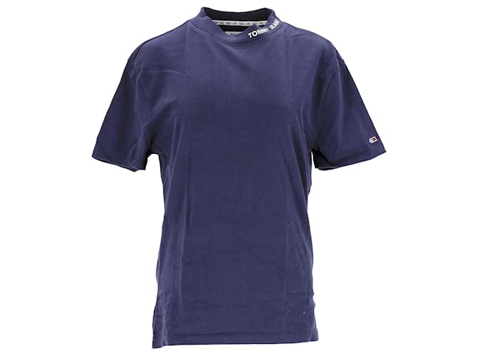 Tommy Hilfiger Herren-T-Shirt mit hohem Kragen Marineblau Baumwolle  ref.1124749