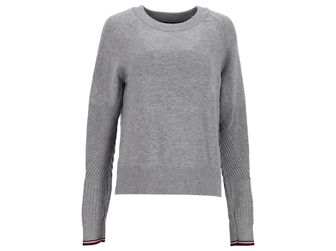 Tommy Hilfiger Jersey de lana lavable con cuello redondo para mujer en algodón gris  ref.1124750