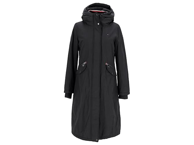 Tommy Hilfiger Womens Essential Long Padded Parka in Black Cotton  ref.1124768