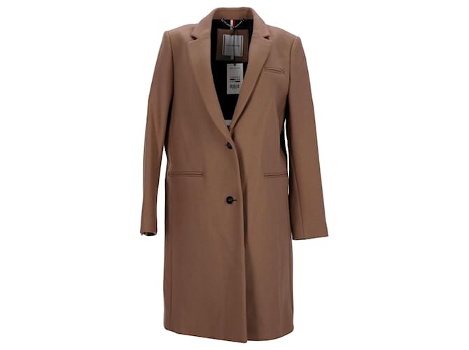 Tommy Hilfiger Womens Regular Fit Coat Brown Beige Wool  ref.1124859