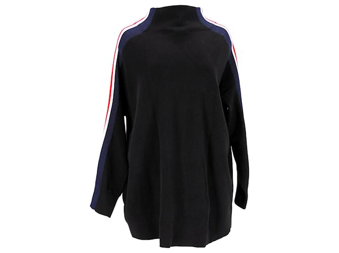 Tommy Hilfiger Womens Stripe Sleeve High Neck Jumper Black Cotton  ref.1124872