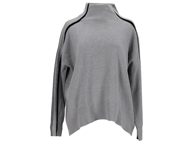 Tommy Hilfiger Damen-Pullover mit Stehkragen und metallischen Seitenstreifen aus grauer Baumwolle  ref.1124873
