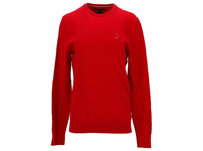 Tommy Hilfiger Jersey de algodón con cuello redondo para hombre Roja  ref.1124914