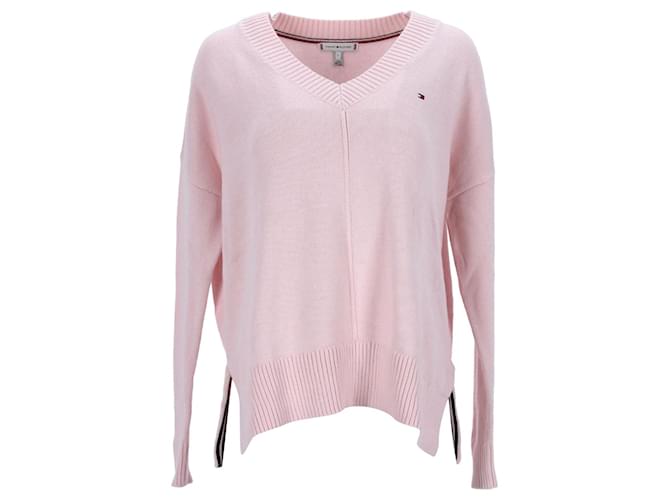 Tommy Hilfiger Damen-Pullover mit V-Ausschnitt aus reiner Bio-Baumwolle Pink  ref.1124915