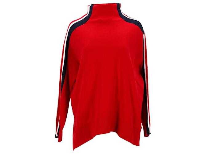 Tommy Hilfiger Womens Stripe Sleeve High Neck Jumper Red Cotton  ref.1125030