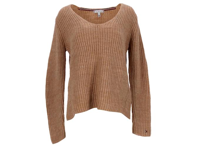 Tommy Hilfiger Pull coupe classique pour femme Laine Jaune Camel  ref.1125031