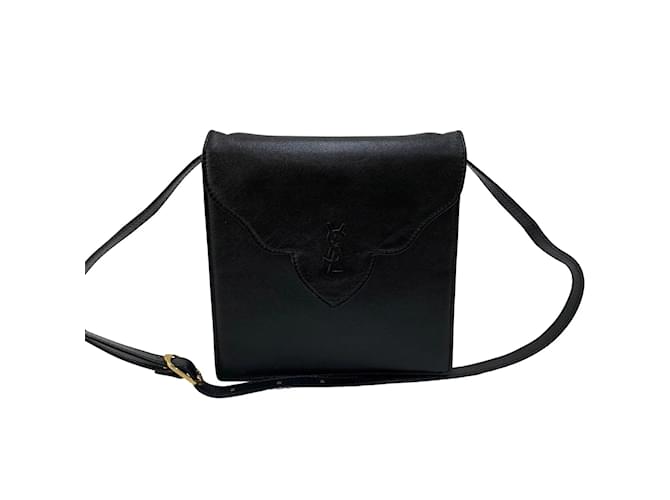 Yves Saint Laurent Logo Leather Crossbody Bag Black Pony-style calfskin  ref.1125060