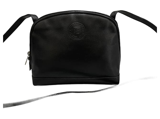 Fendi Logo Leather Crossbody Bag Black Pony-style calfskin  ref.1125076