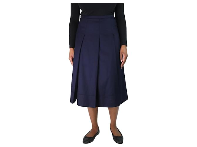 Autre Marque Navy pleated midi skirt - size UK 16 Blue Wool  ref.1125101
