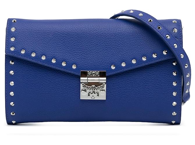 MCM Blue Studded Leather Patricia Wallet on Chain Pony-style calfskin  ref.1125162