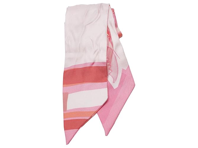 Hermès Hermes Pink Printed Twilly Silk Scarf Cloth  ref.1125208