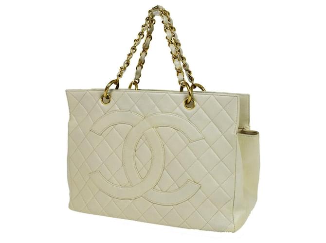 Timeless Chanel Logo CC Beige Leather  ref.1125352