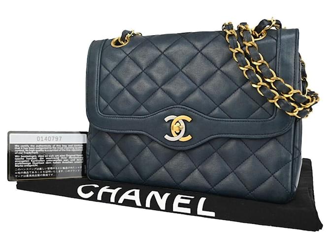 Classique Chanel Matelassé Cuir Bleu Marine  ref.1125367