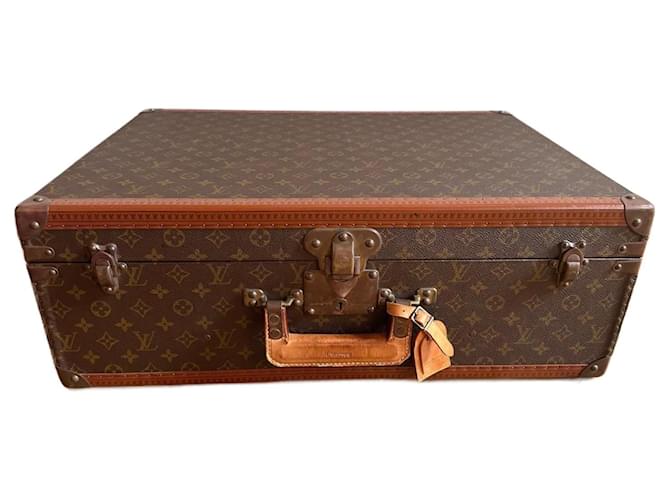 Louis Vuitton Koffer 60 quadratischer Griff Braun Leder Leinwand Metall  ref.1125506