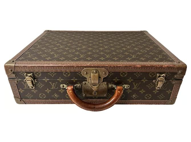 Louis Vuitton Monogram bisten suitcase 50 Brown Leather Cloth Metal  ref.1125517