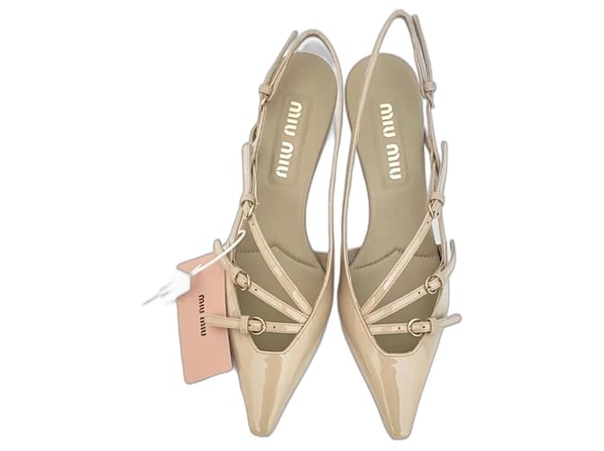 Miu Miu Patent Leather Slingbacks Kitten Heels Sabbia Sand Beige