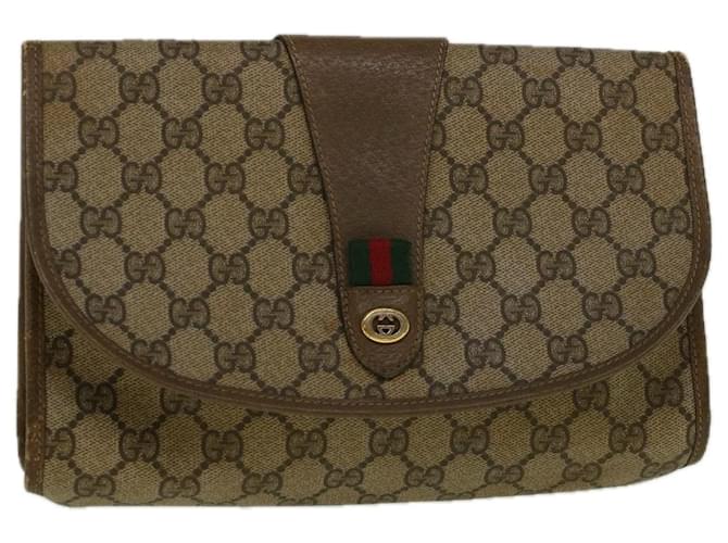 GUCCI GG Canvas Web Sherry Line Clutch Bag PVC Leather Beige Green Auth 58679 Red  ref.1126155