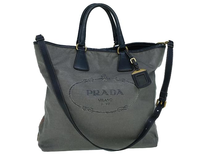 PRADA Hand Bag Coated Canvas 2way Gray Auth ac2375 Grey Cloth  ref.1126213