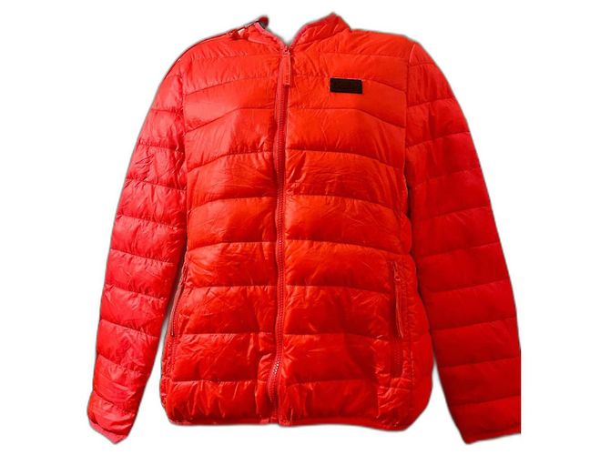 Karl Lagerfeld Red puffer jacket partially down filled, neon red