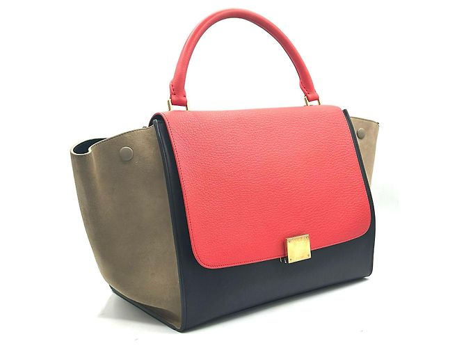 Trapèze Céline celine trapézio tricolor couro e camurça Vermelho