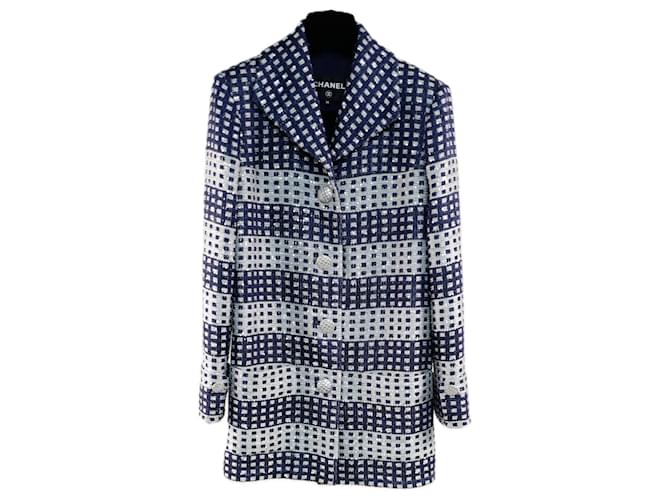 Chanel Chaqueta de tweed Lesage con botones CC Azul marino  ref.1126468