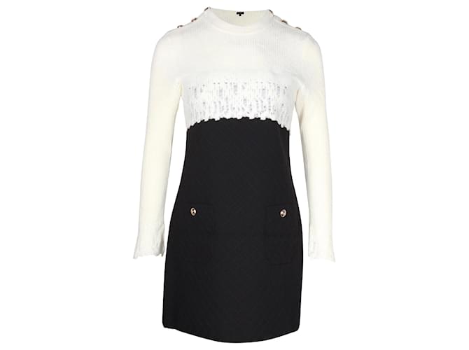 Chanel Colorblock-Minikleid aus schwarzer Wolle  ref.1126477