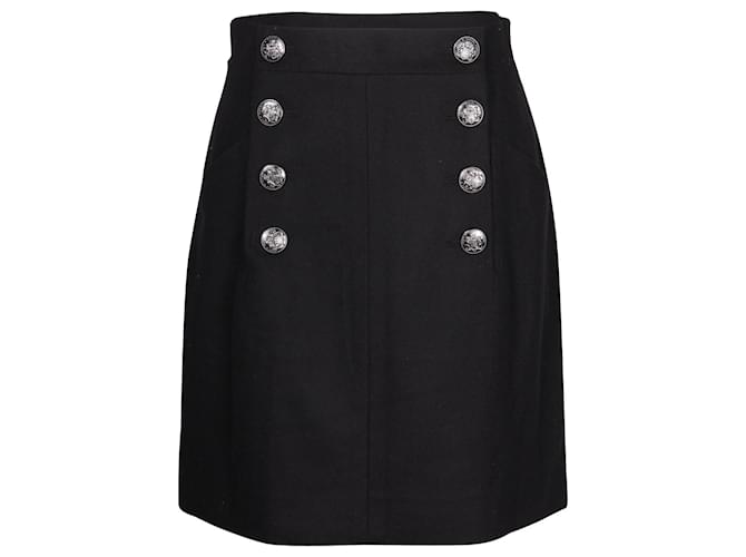 Falda con detalle de botones Chanel en lana negra Negro  ref.1126478