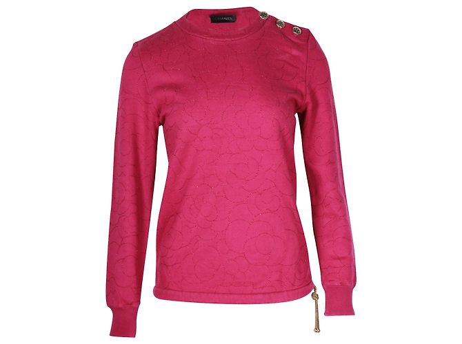 Classique Pull Chanel boutonné en coton rose