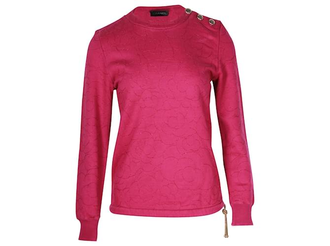 Timeless Suéter con detalle de botones Chanel en algodón rosa  ref.1126489