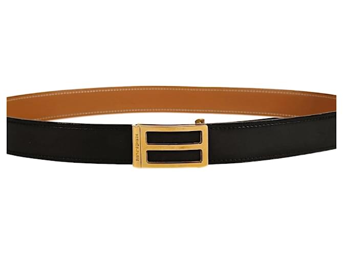 Hermès vintage two-tone leather belt from 1984 Black  ref.1126499