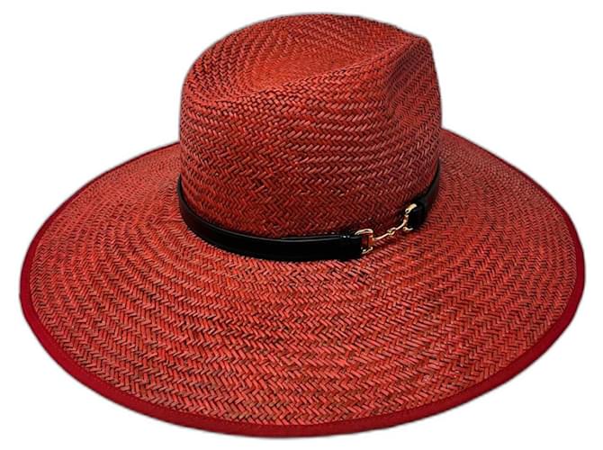 Gucci Hat With Horsebit 'red' Leather Straw  ref.1126583