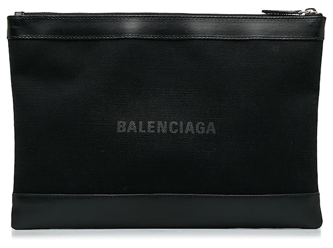 Balenciaga Pochette Clip M noire marine Cuir Toile Veau façon poulain Tissu  ref.1126607