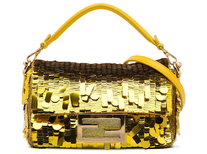 Fendi Gold Mini Sex and The City Sequin Baguette Golden Leather  