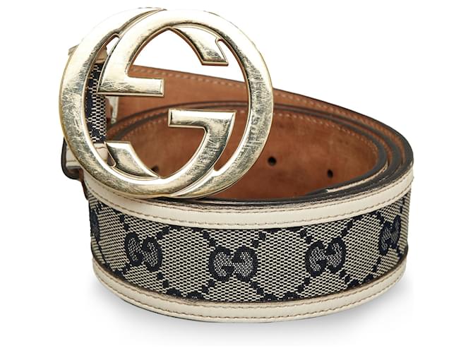 Gucci Gray Interlocking GG Canvas Belt Grey Cloth Cloth  ref.1126650